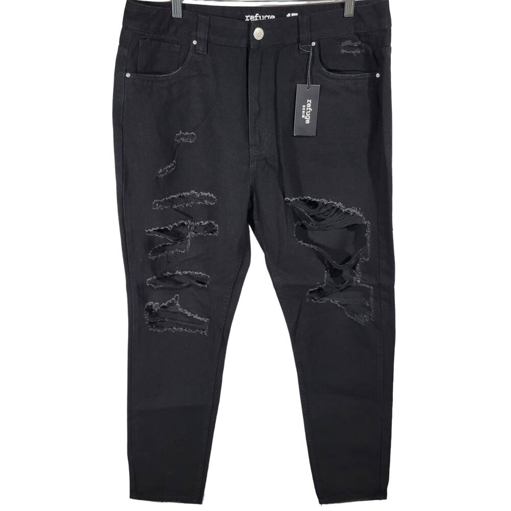 Refuge Denim Women Size 15 Black Mom Classic High Rise Distressed Jeans